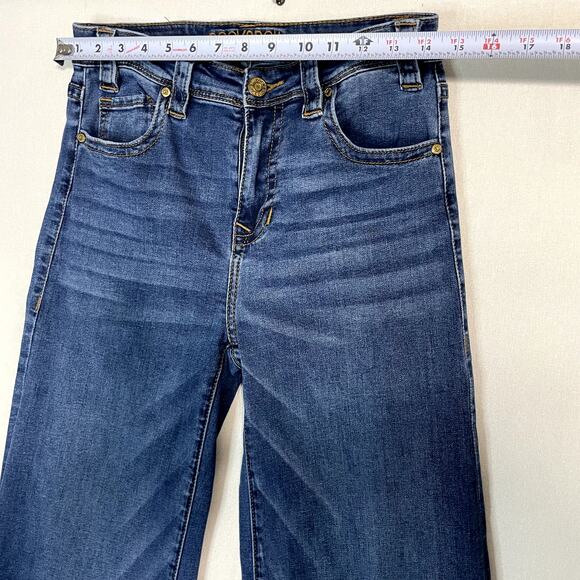 Rock & Roll Cowgirl High Rise Palazzo Flare Jeans Dark Wash Slit Hem - Size 27 - Picture 8 of 11